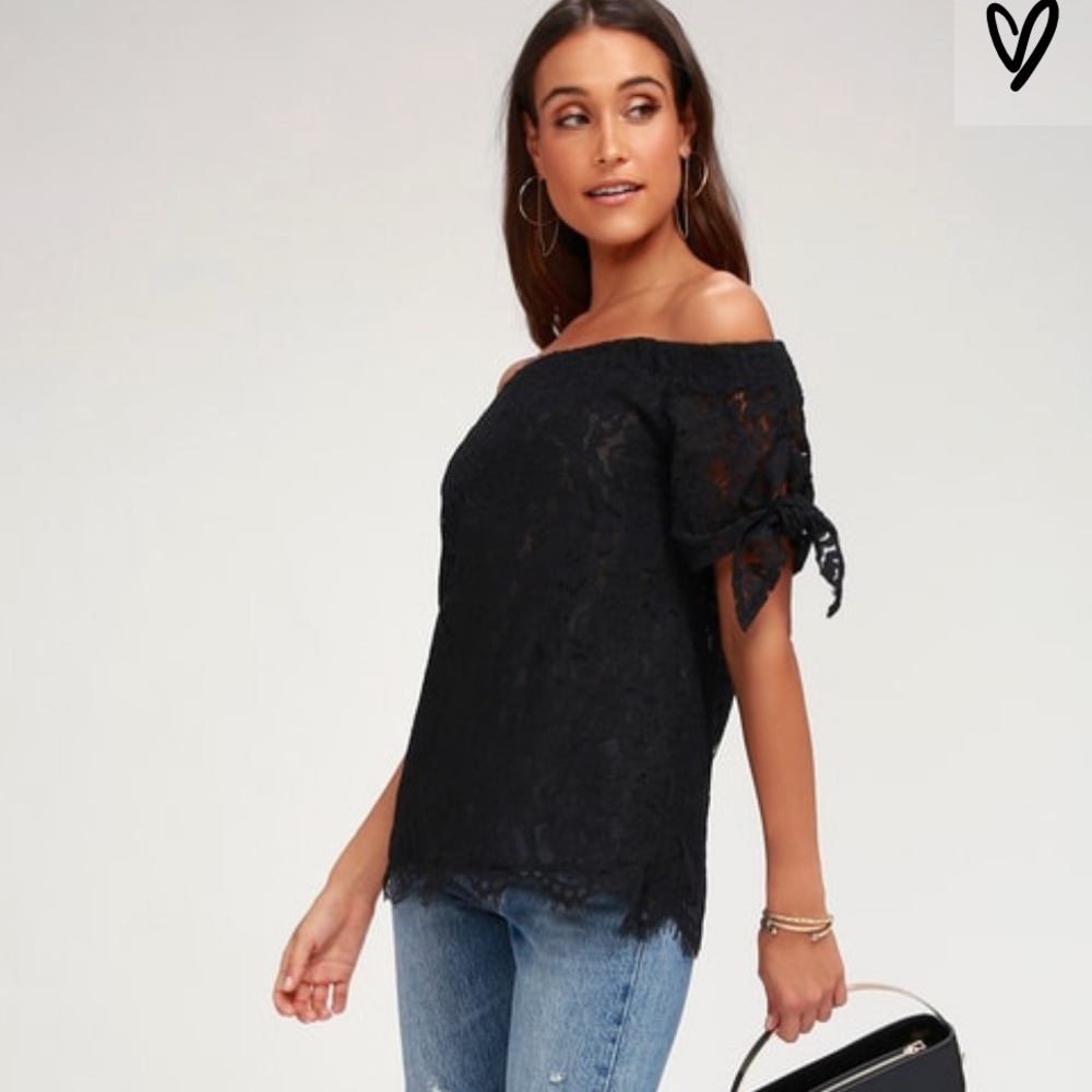 Lulu’s Ethereal View Black Lace Off-the-Shoulder Top